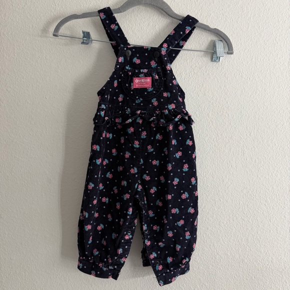 OshKosh B'gosh Other - Vintage OshKosh B'gosh Toddler Corduroy Floral Print Button Snap Overalls 18M